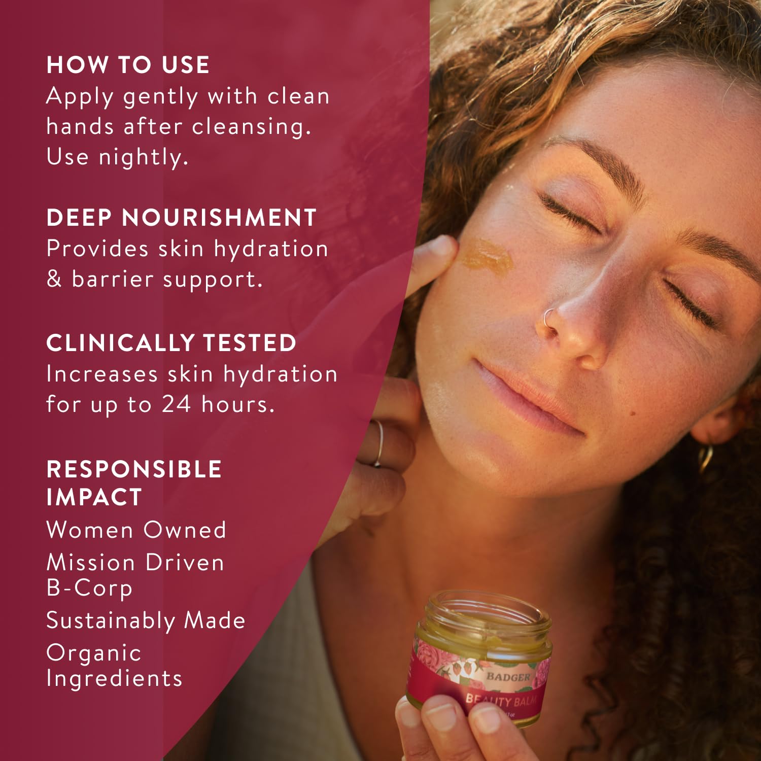 Badger Rose Beauty Balm rose oil note supports antioxidant nourishment