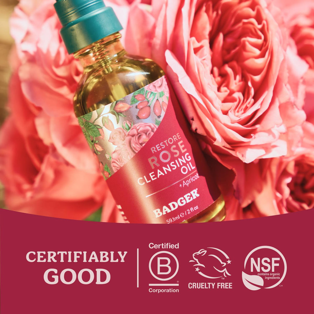 Badger Rose Face Cleansing Oil suitable for daily cleansing for all genders.