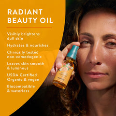 Badger Seabuckthorn Face Oil ingredients lineup highlighting jojoba, baobab and vitamin E.