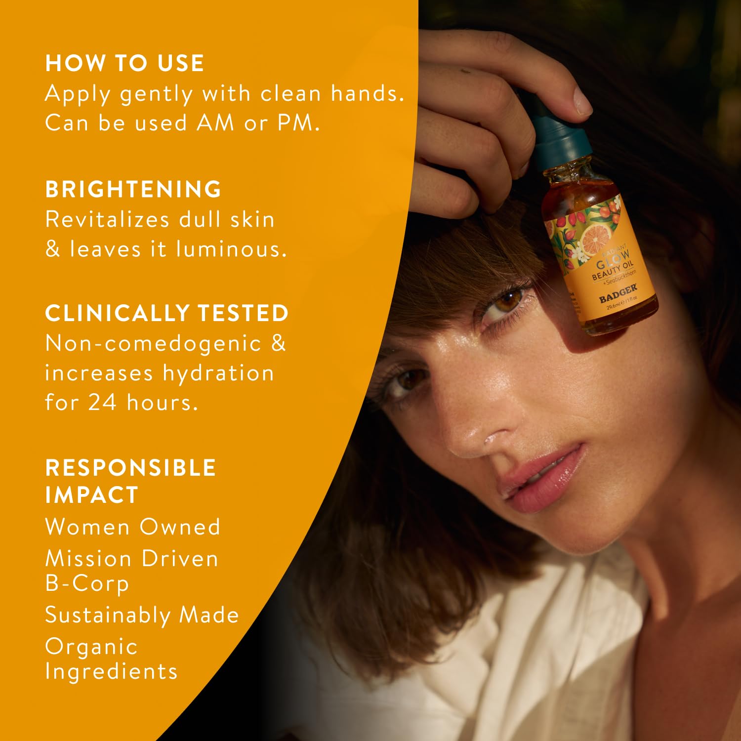 Badger Seabuckthorn Face Oil scent note berry-like, earthy and herbal.