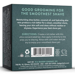 Badger shaving soap puck bar closeup shows rich lather-ready surface for smooth shaves.