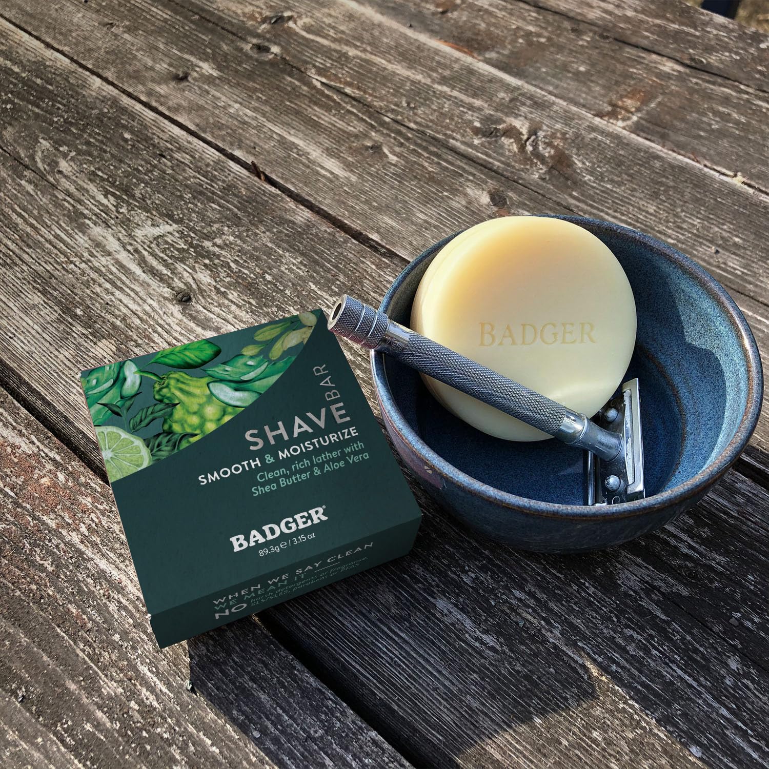 Badger shaving soap puck travel-use demonstrates compact size for on-the-go grooming.