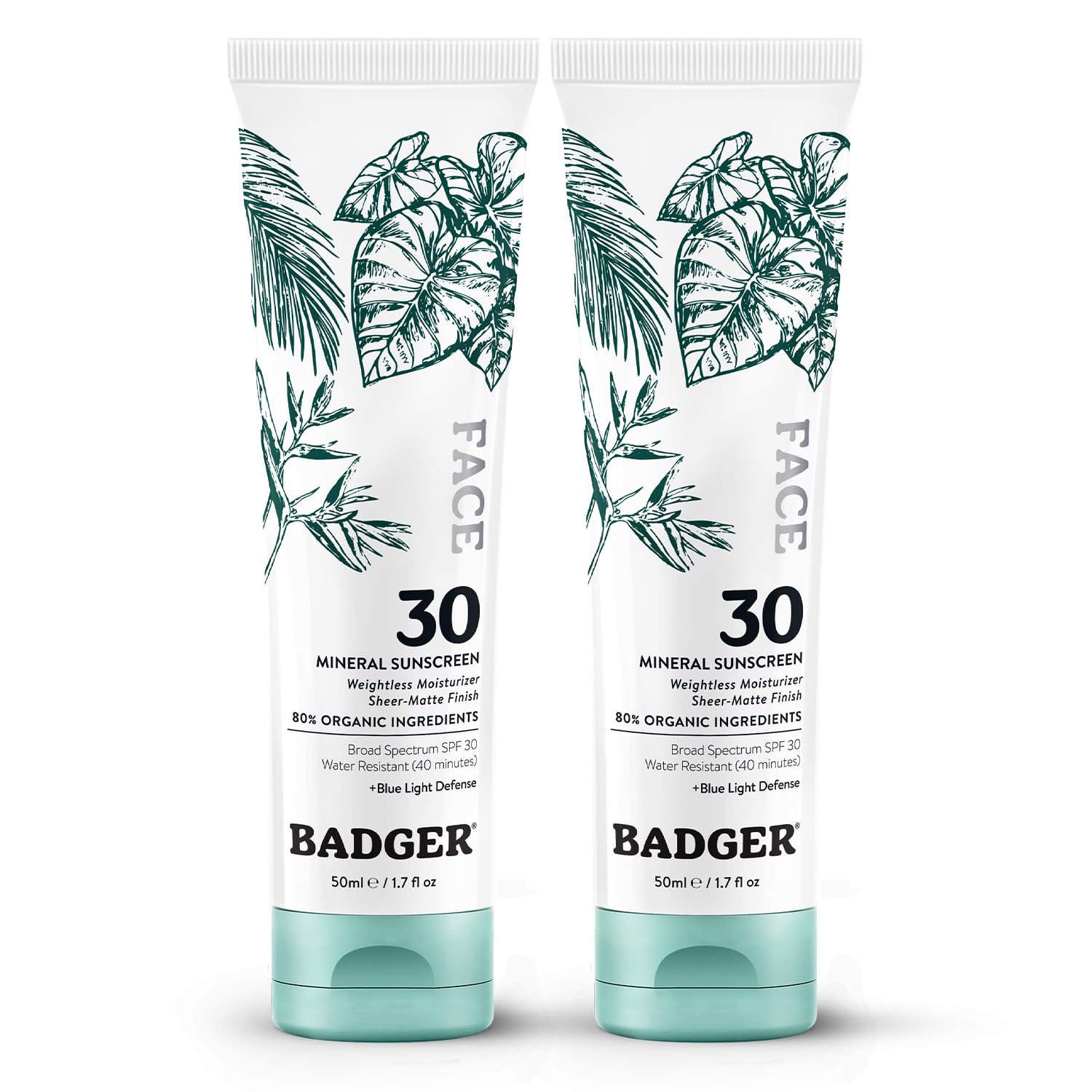 Badger zinc oxide face sunscreen SPF 30 bottle closeup for easy application.