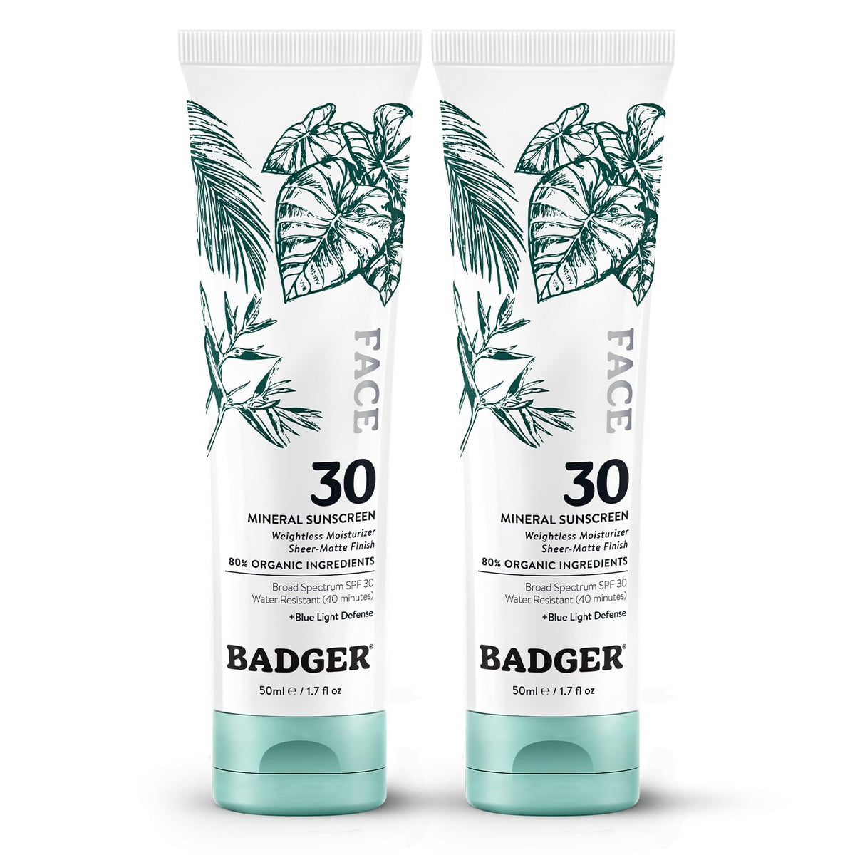 Badger zinc oxide face sunscreen SPF 30 bottle closeup for easy application.
