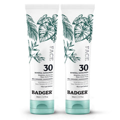 Badger zinc oxide face sunscreen SPF 30 bottle closeup for easy application.