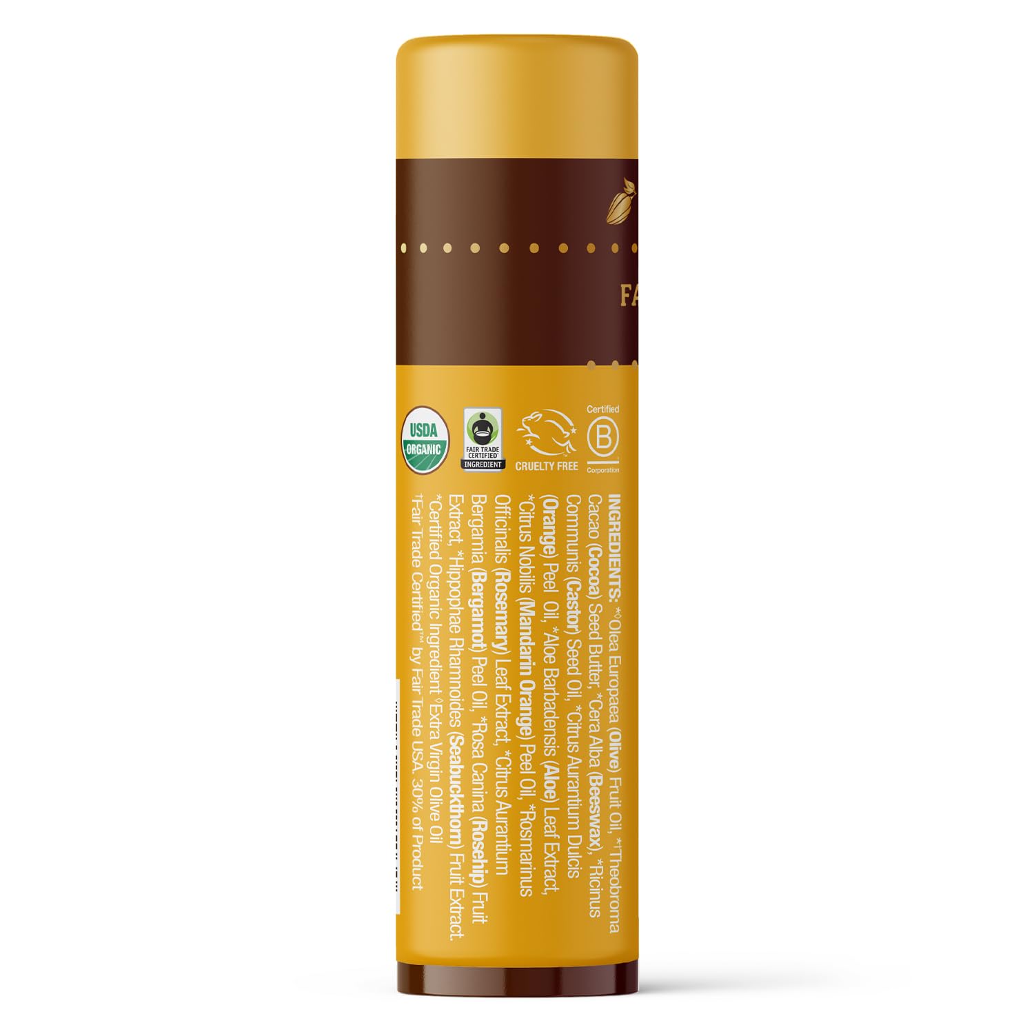 Badger Sweet Orange Cocoa Butter Lip Balm twist-up container for smooth application.