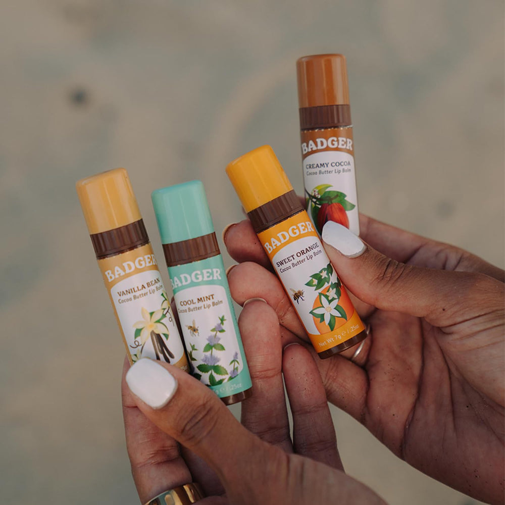 Badger lip balm applied to lips and dry skin areas for hydration