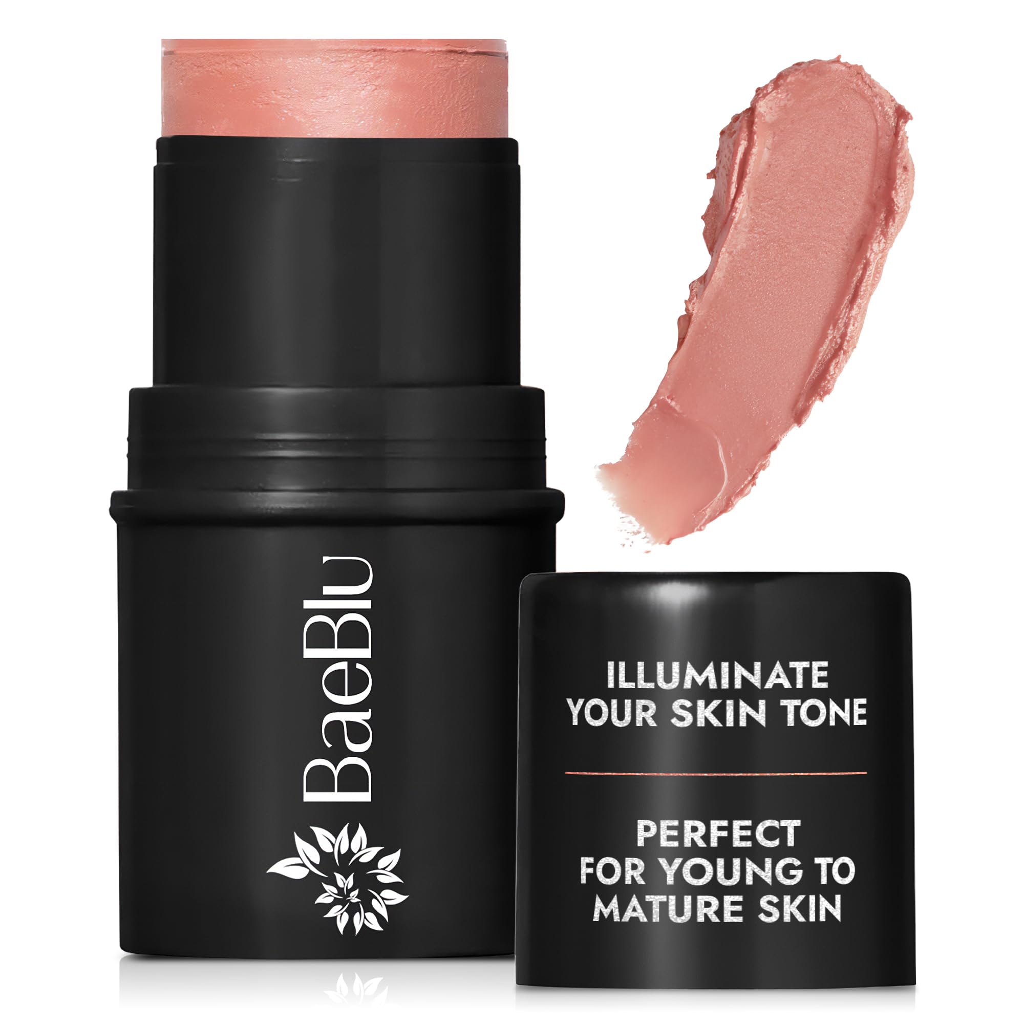 BaeBlu Organic Blush Tube Rose closeup swirl for dewy blush and glow.