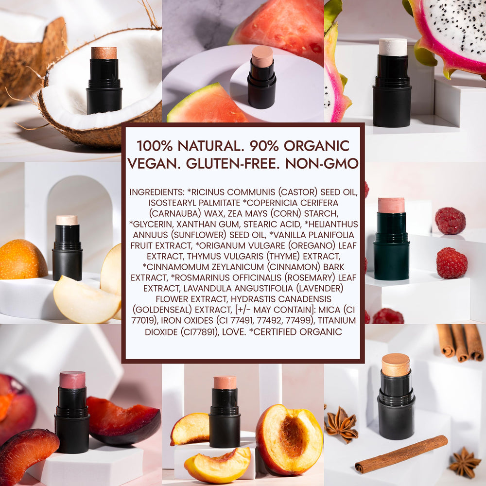 BaeBlu Organic Blush Tube Rose natural ingredients label for clean beauty.
