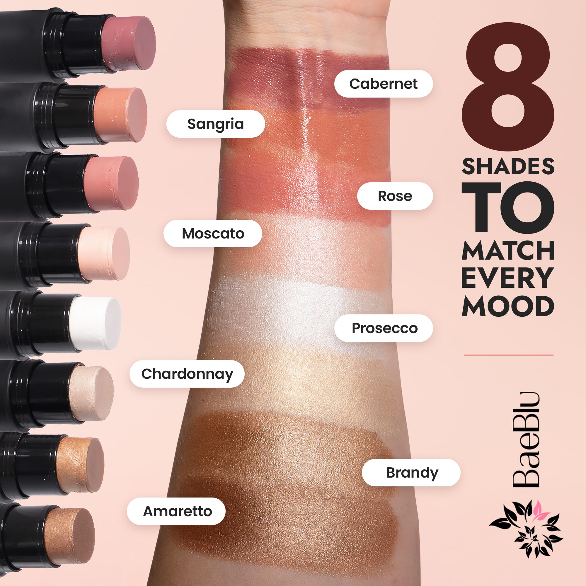 BaeBlu Organic Blush Tube Rose on skin glow and hydration.