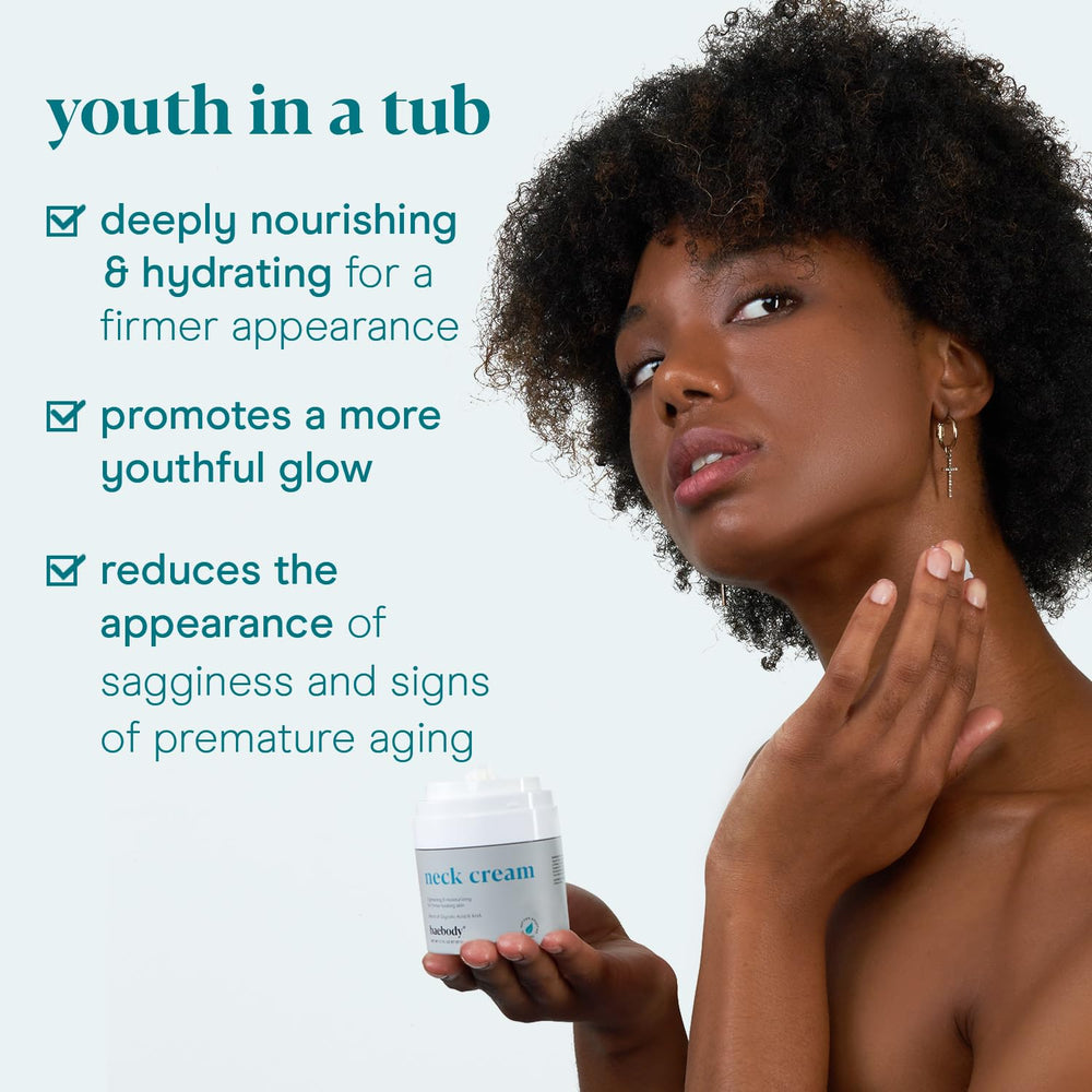 Baebody neck cream with CoQ10 and AHAs offers antioxidant protection.
