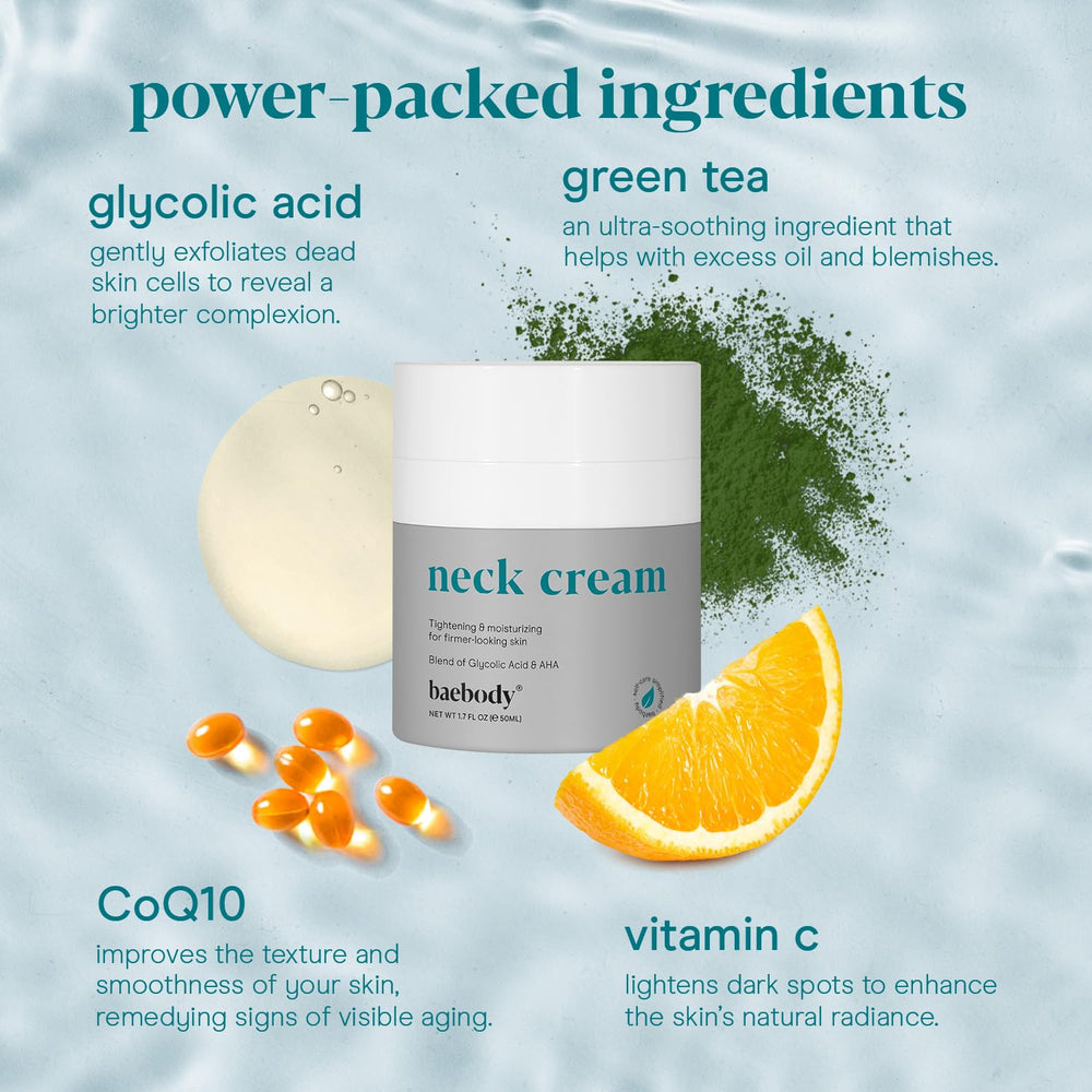 Baebody neck cream with green tea reduces irritation during use.