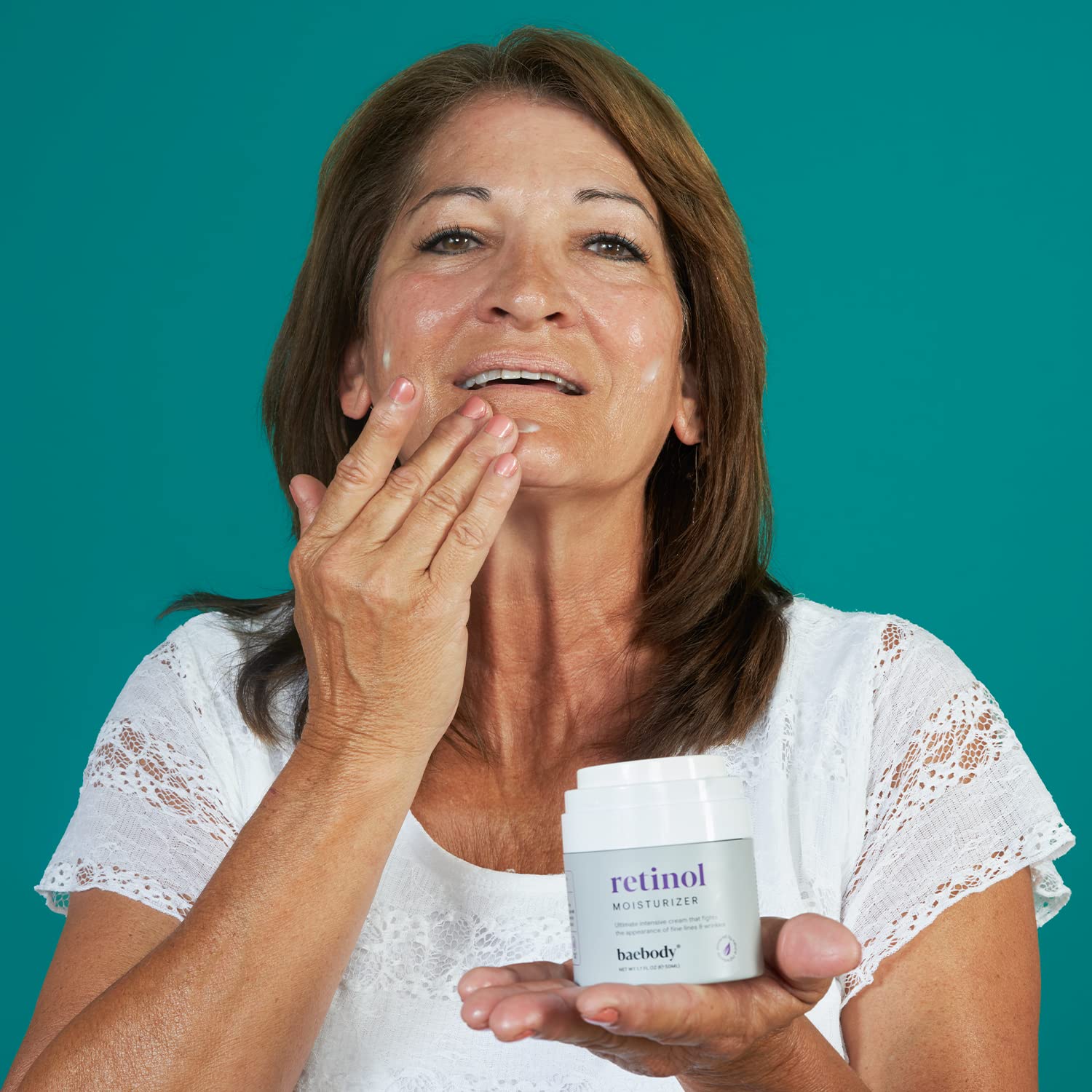 Baebody retinol cream face texture swirl shows smooth blend with jojoba oil for hydration.