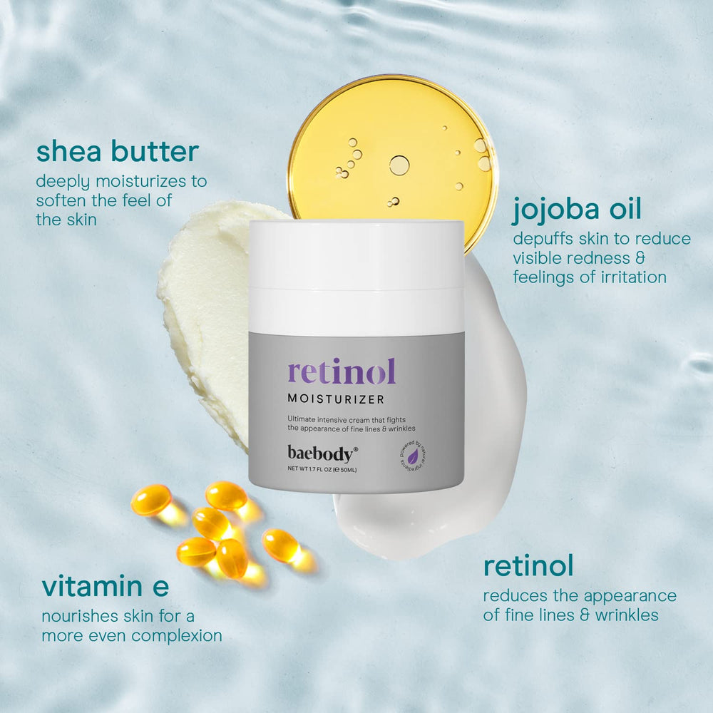 Baebody retinol cream night routine application image suggests effortless layering before sleep.