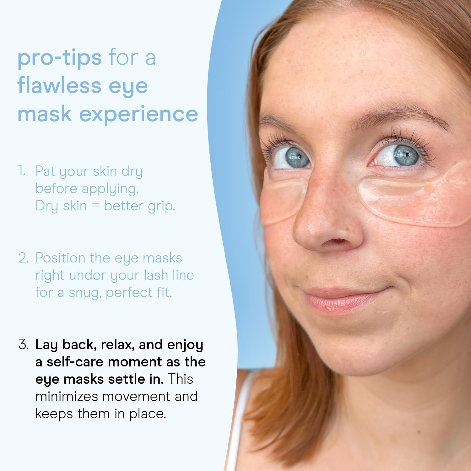 Baebody snail mucin under-eye patches applied to eye area for revitalized look