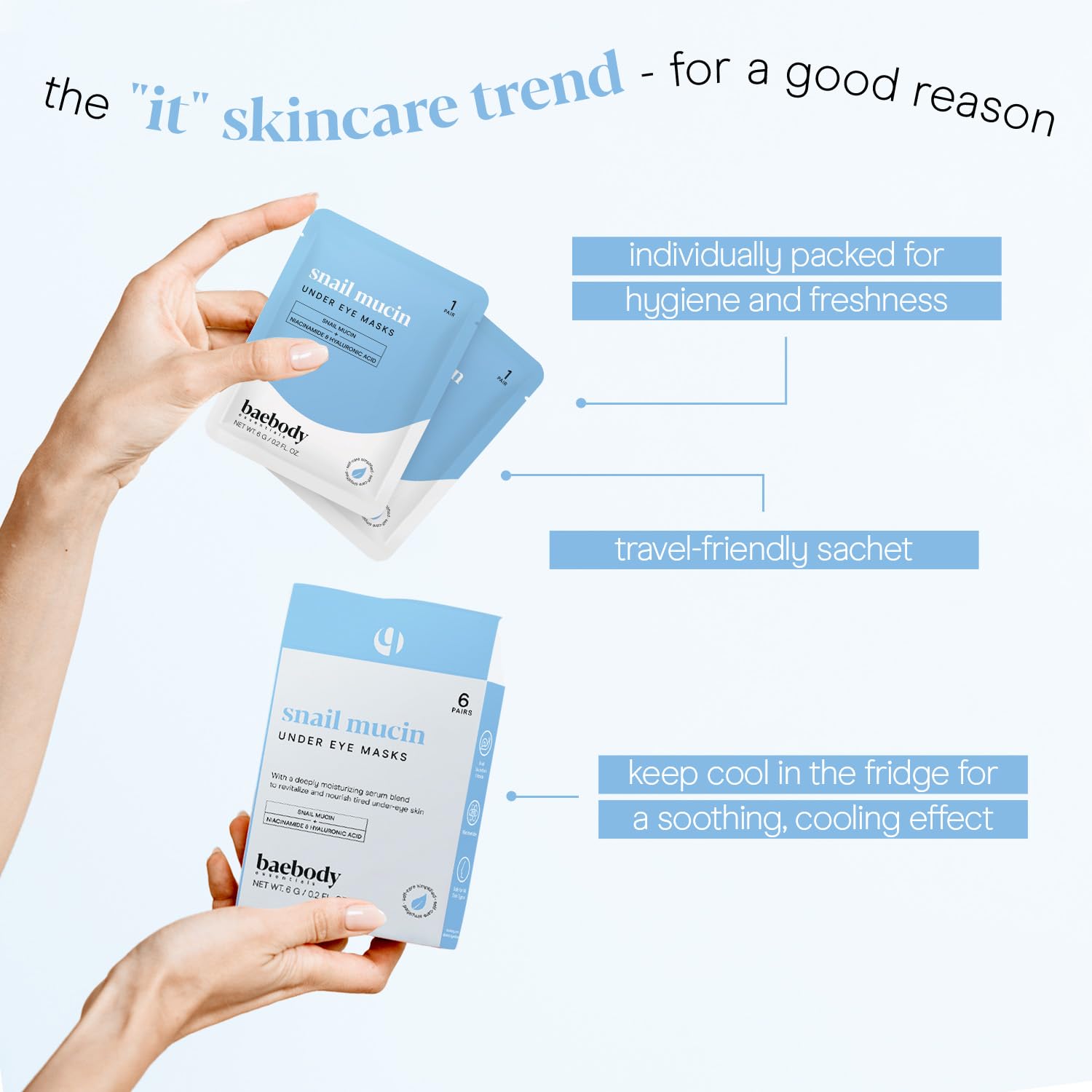 Baebody eye patches closeup showing texture for immediate soothing ritual
