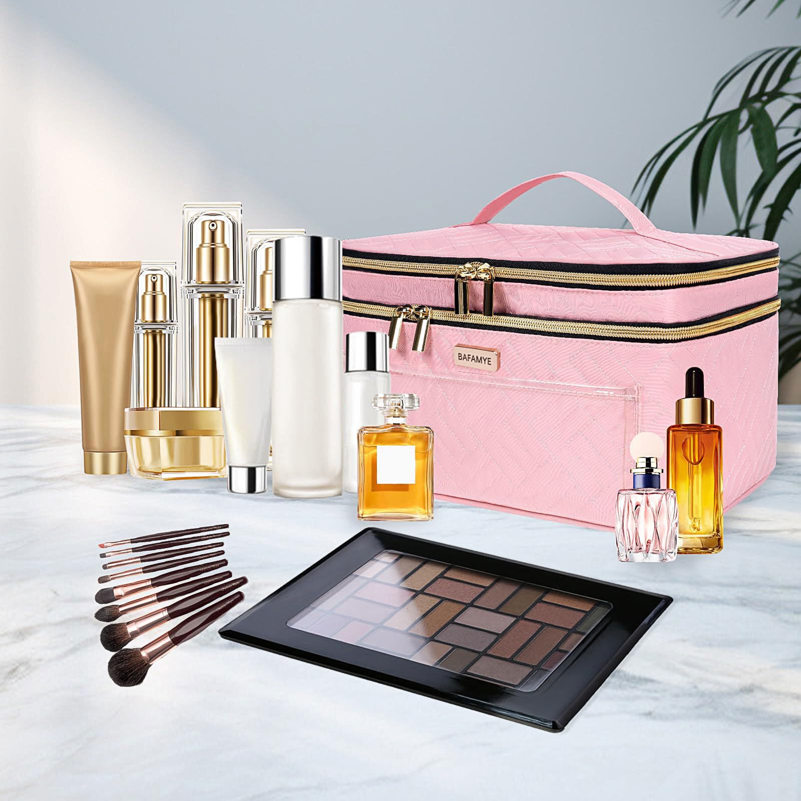BAFAMYE makeup bag main compartment divider – easy access and organized packing.