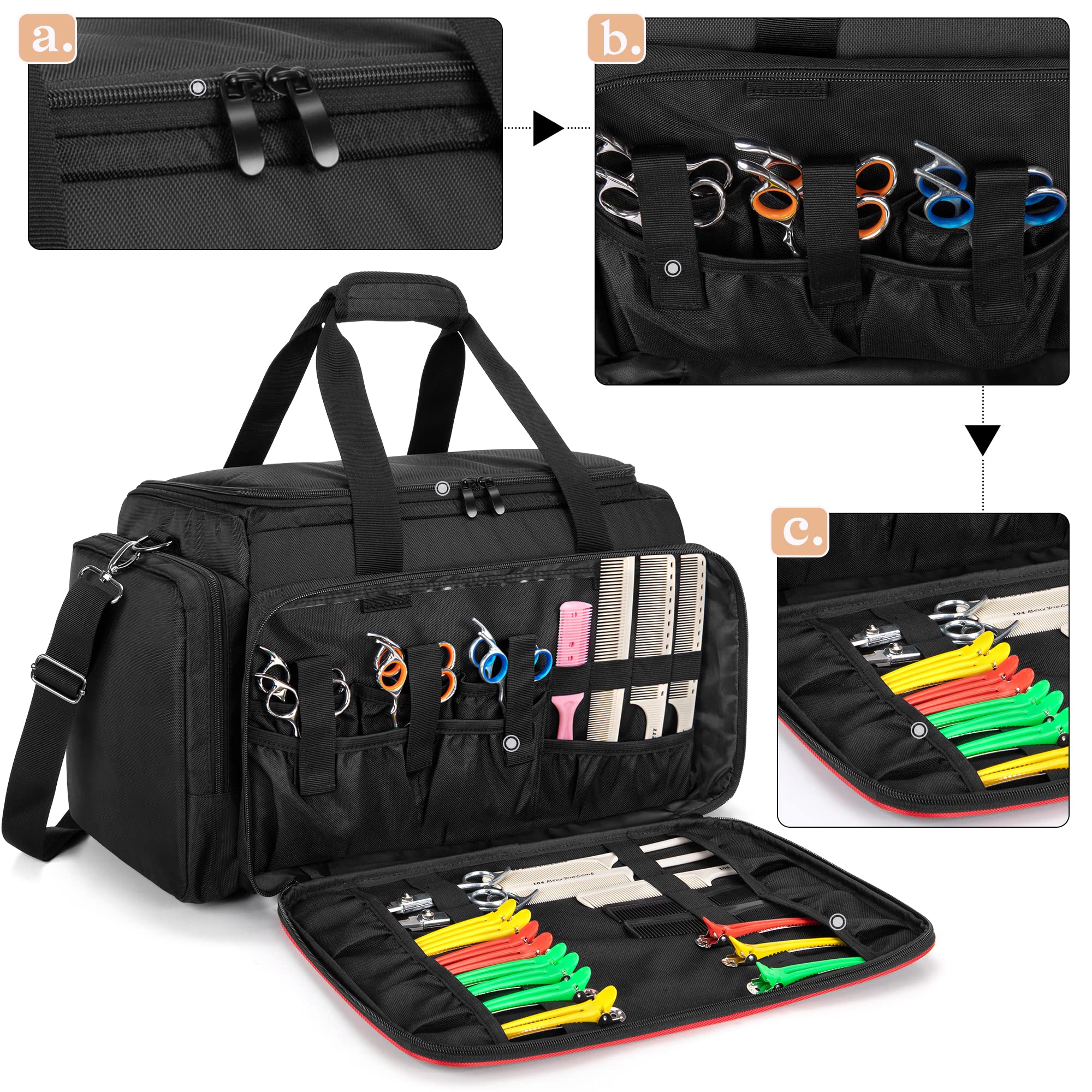 BAFASO hairdresser bag side pockets with mesh pouches.