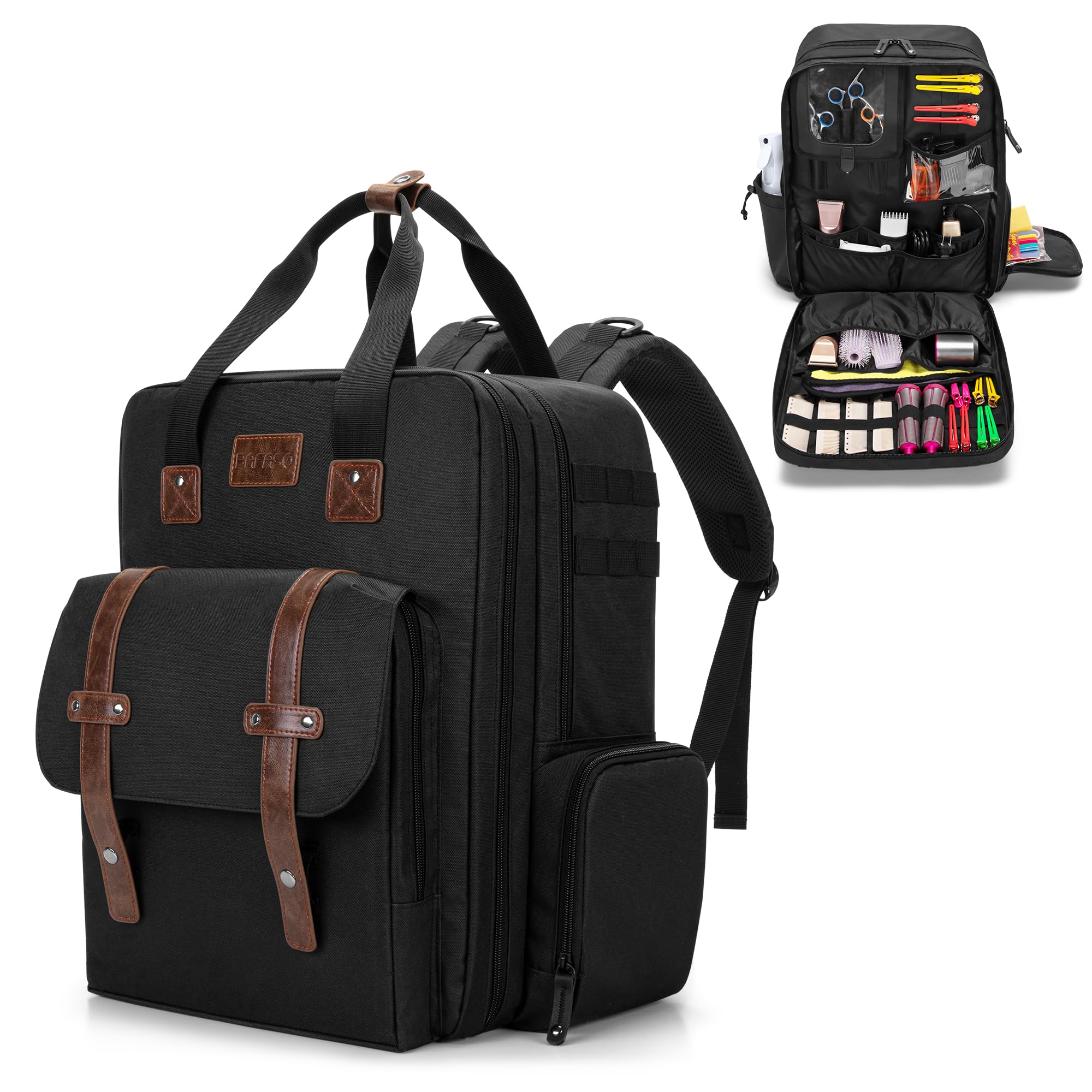 BAFASO large-capacity barber case front view with dedicated shear slots for quick tool access on the go.
