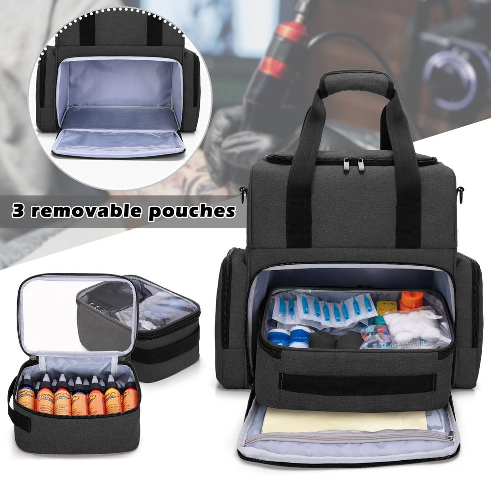 BAFASO large tattoo case bottom pouches organize inks and guns with transparent panels.