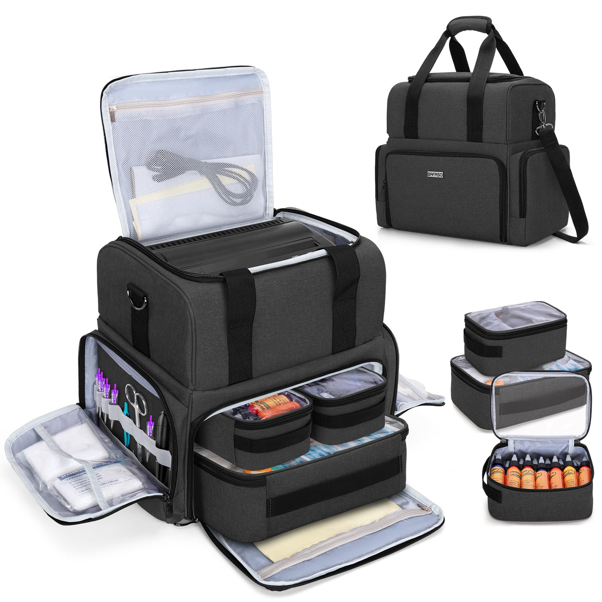 BAFASO large tattoo case front view shows rugged shell and top handles for easy transport.