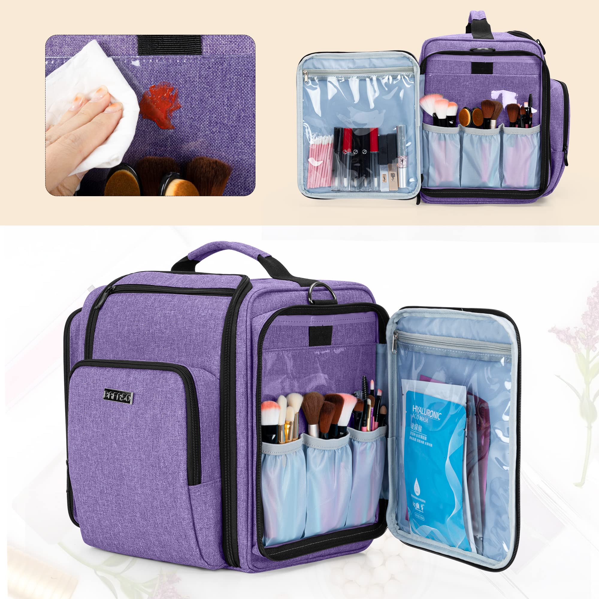 BAFASO makeup bag mesh pocket holds masks and small accessories