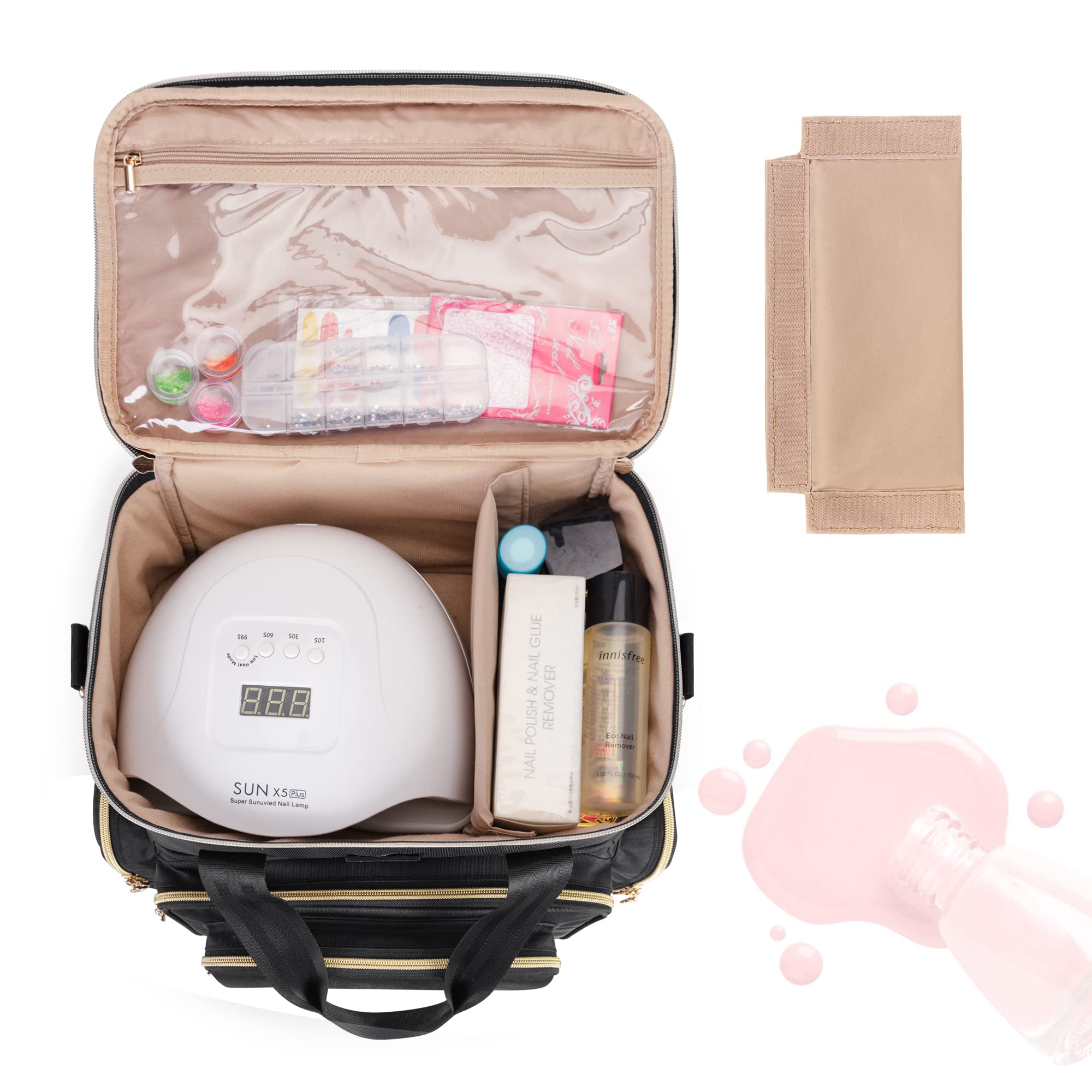 BAFASO Nail Dryer inside upper compartment enables integrated on-the-go sessions.