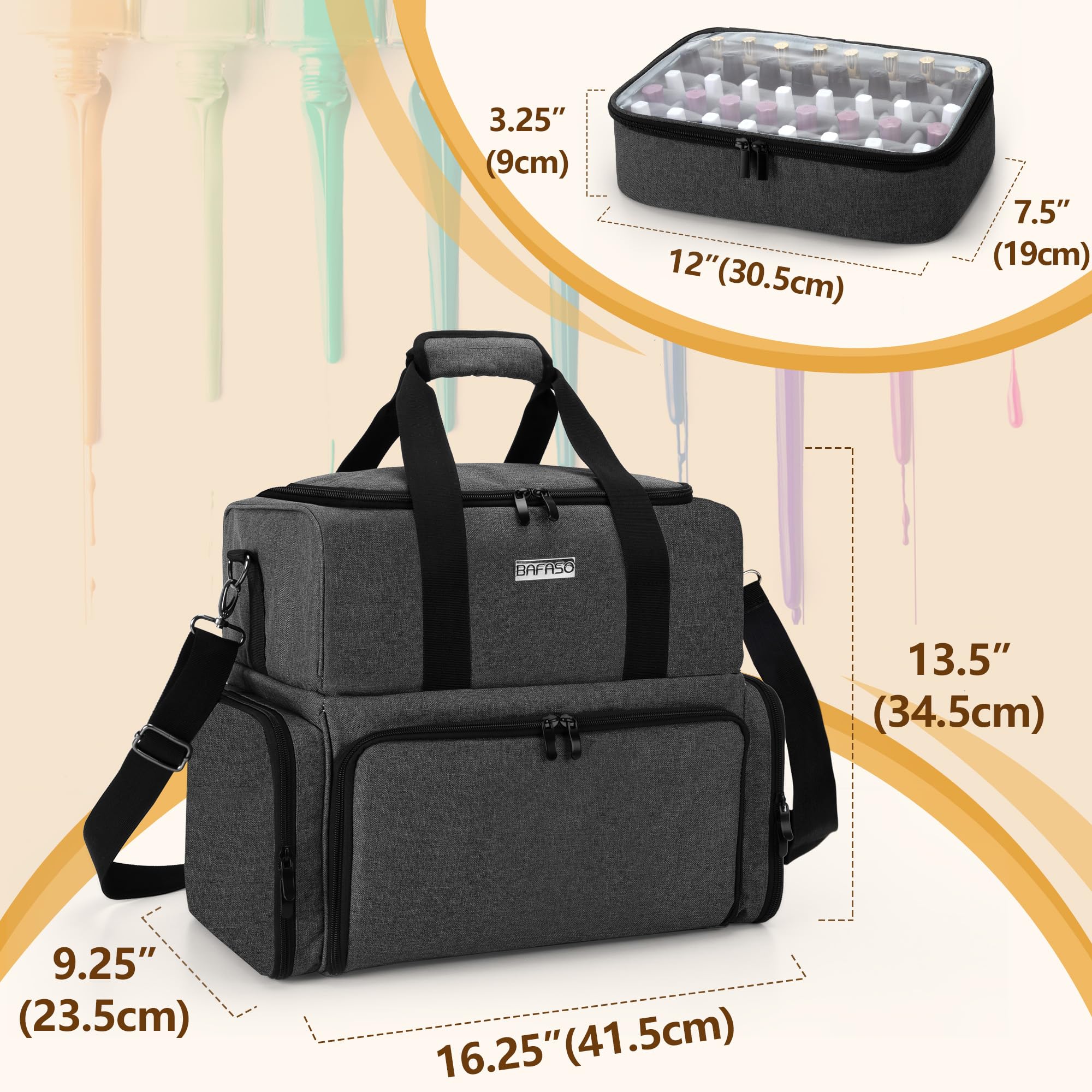 BAFASO Nail Polish Organizer closed dimensions show portable size.