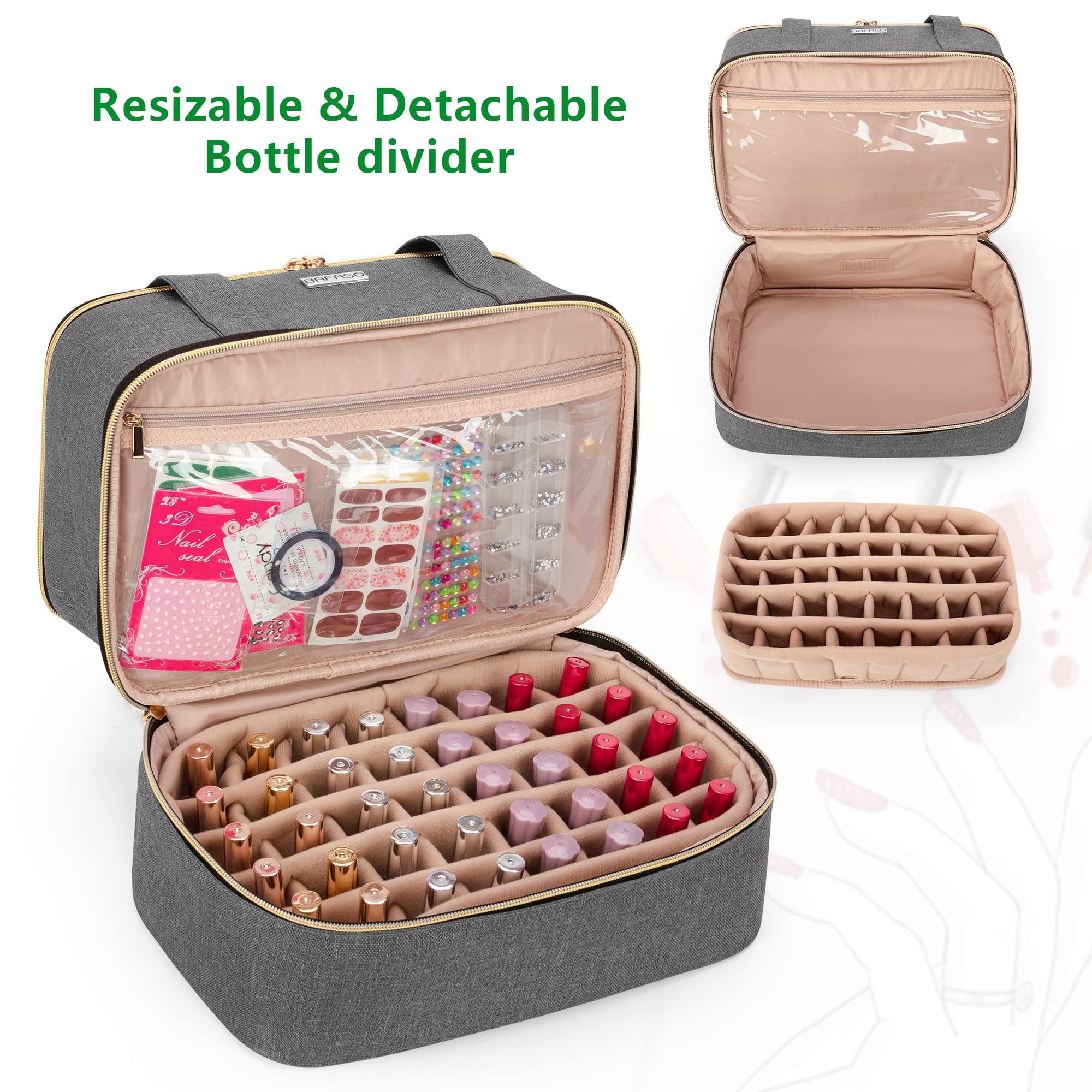BAFASO Nail Polish Organizer features a detachable divider to secure bottles during transit.