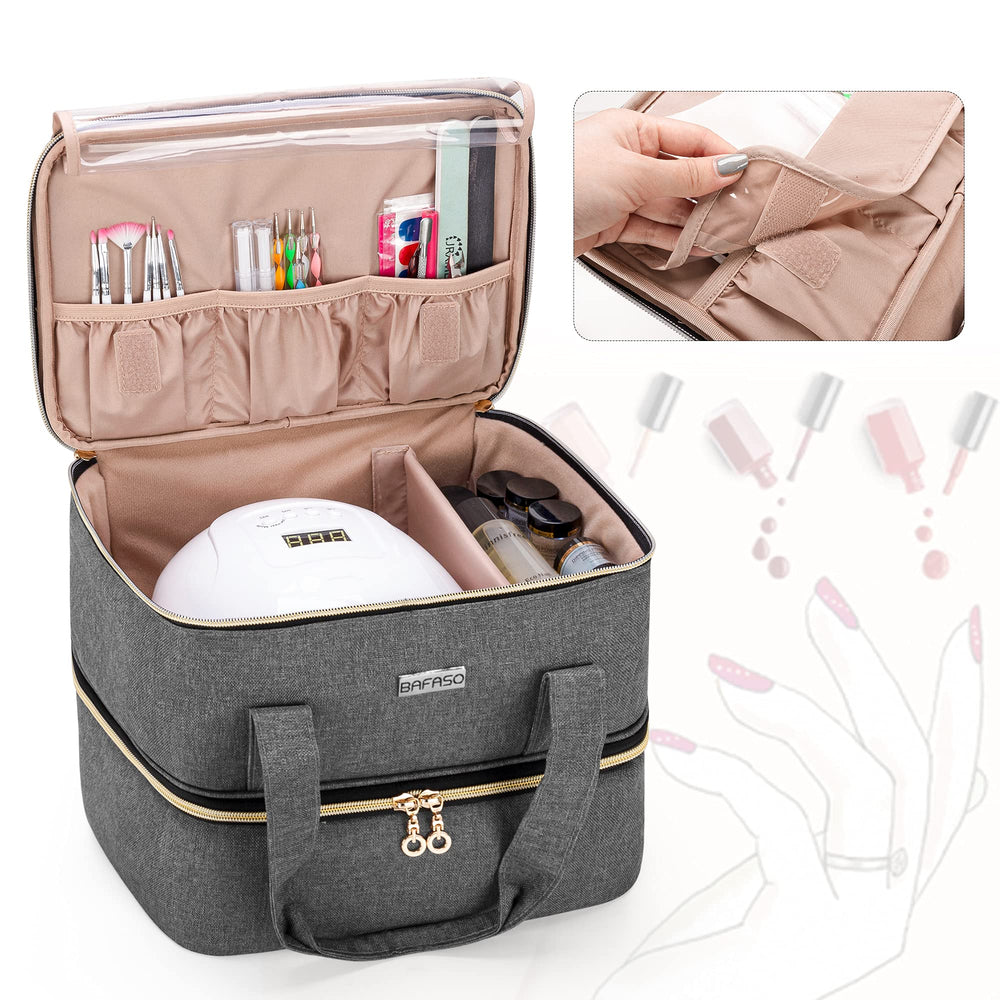 BAFASO nail polish organizer with lamp compartment keeps polish and lighting gear organized.