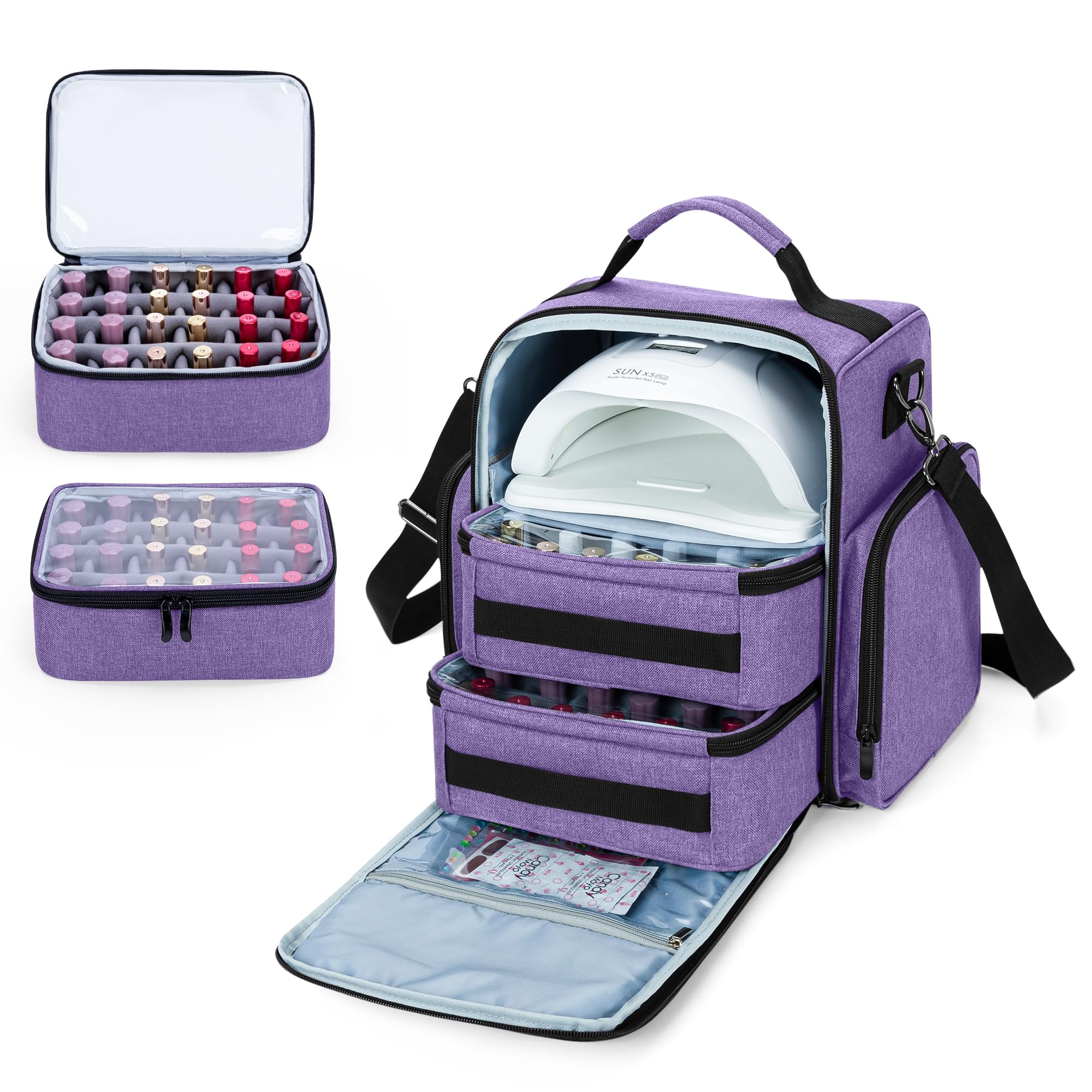 BAFASO nail polish organizer main compartment holds 48 bottles and lamp space