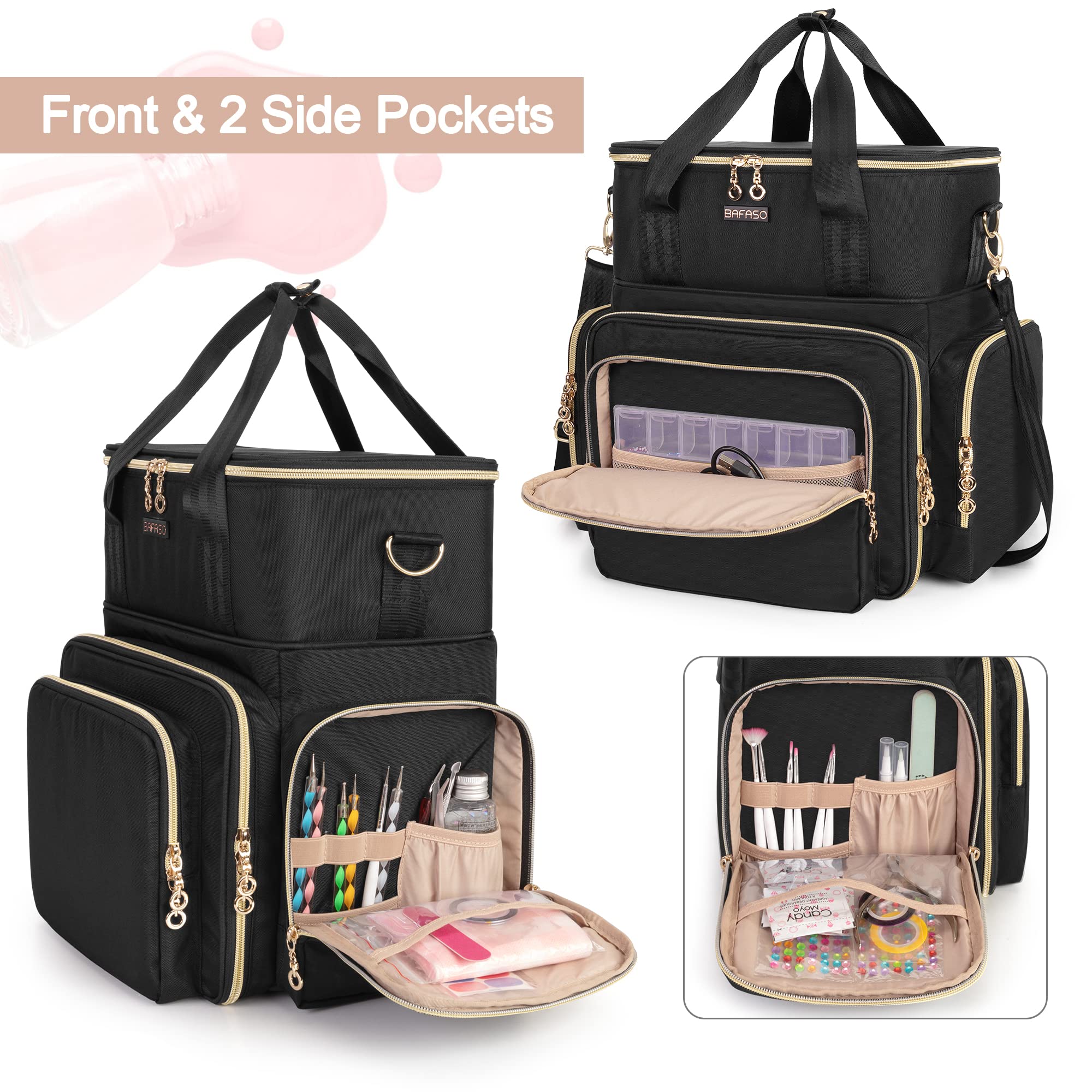 BAFASO Side-pocket-storage keeps brushes and tools organized for quick nail art prep.