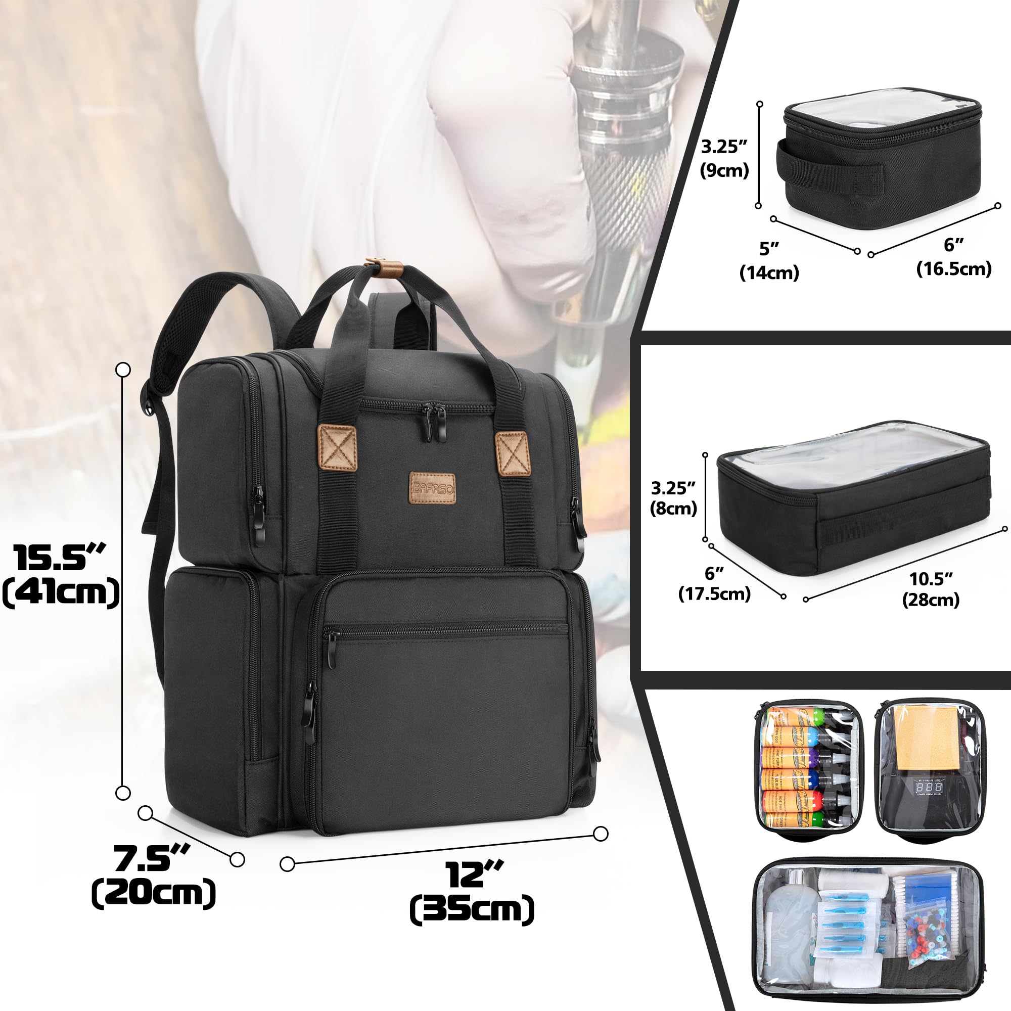 BAFASO tattoo backpack removable transparent pouches simplify ink and accessory sorting