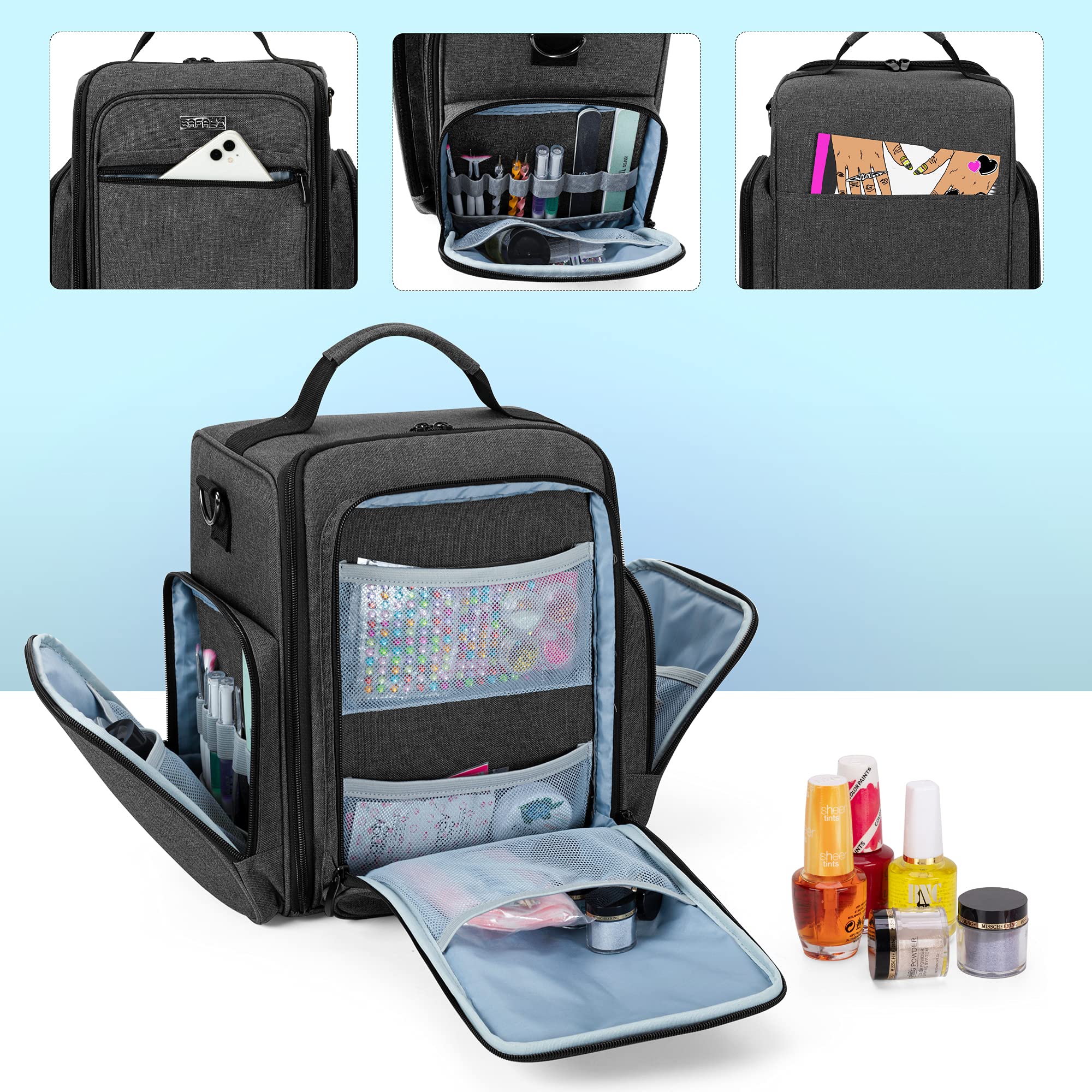 BAFASO travel-strap-top-handle enables easy carrying for on-the-go manicures.