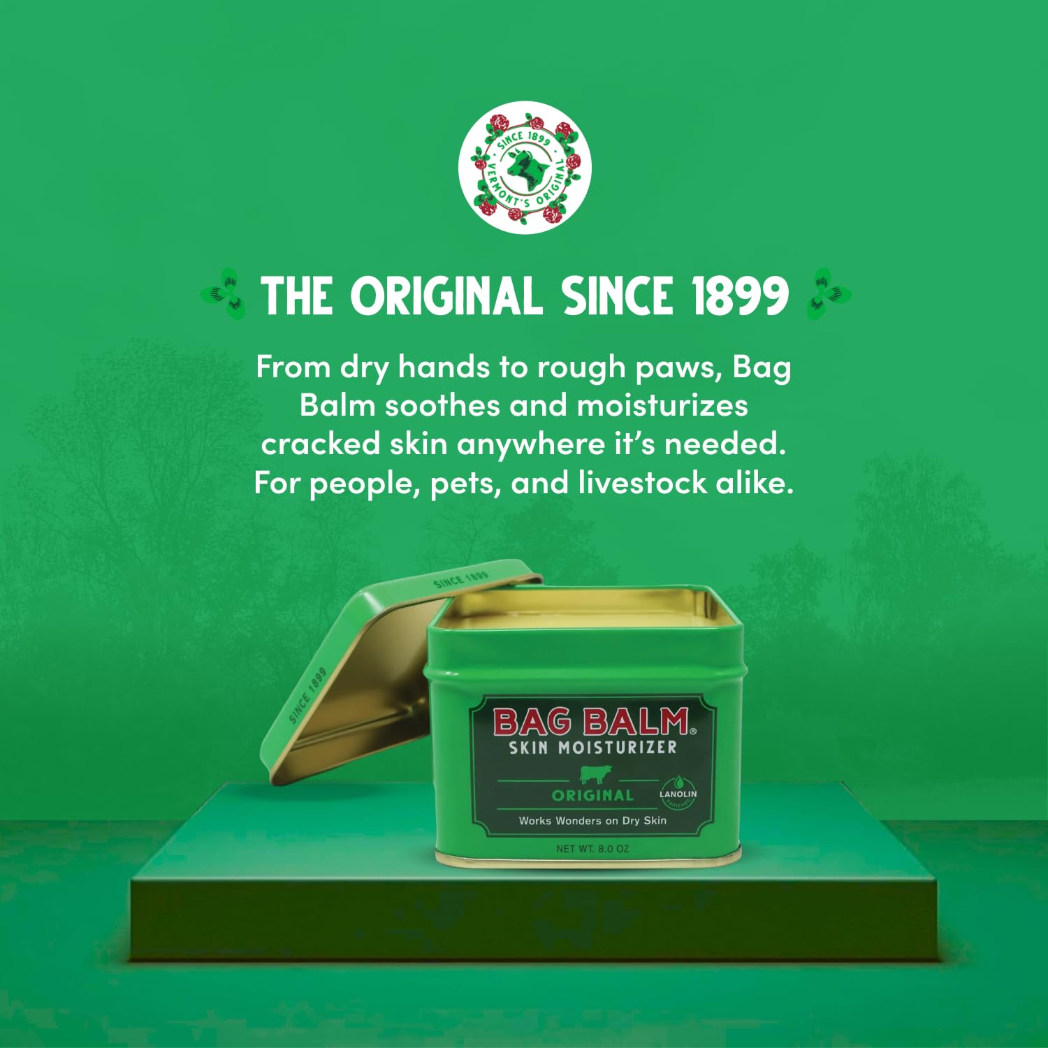 Bag Balm application on a dog's paw demonstrates easy, long-lasting moisture