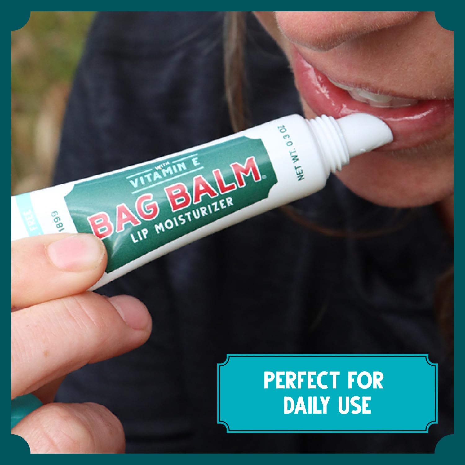 Bag Balm fragrance-free lip balm side view shows compact tube ideal for pockets