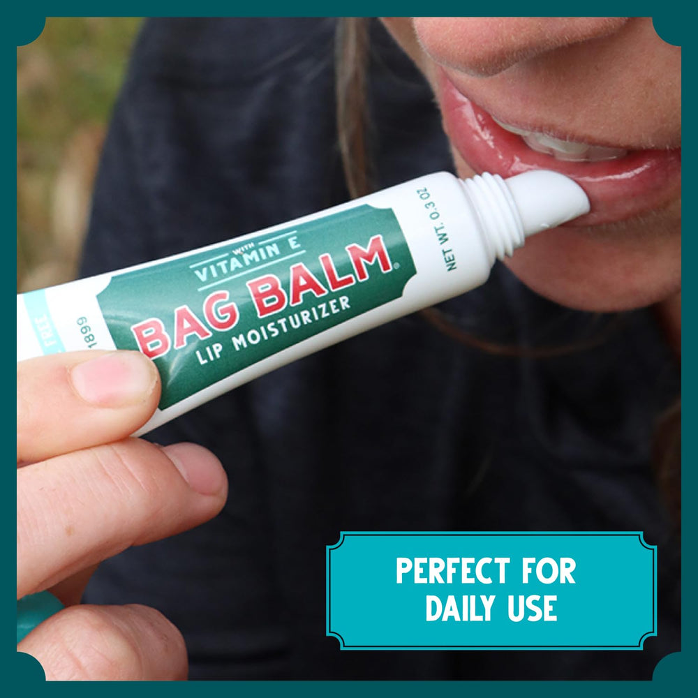 Bag Balm fragrance-free lip balm side view shows compact tube ideal for pockets