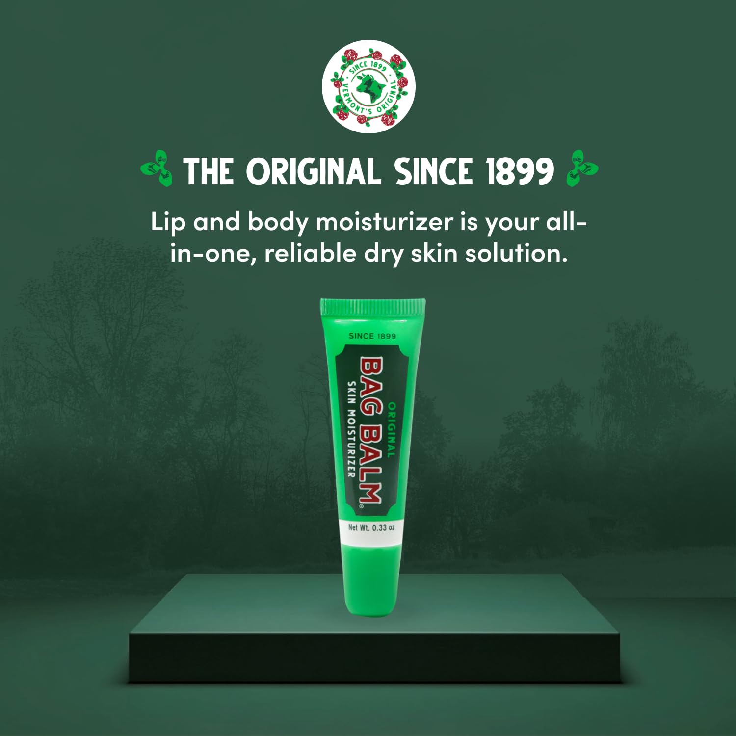 Bag Balm Original lip balm tube being applied to lips for moisture.