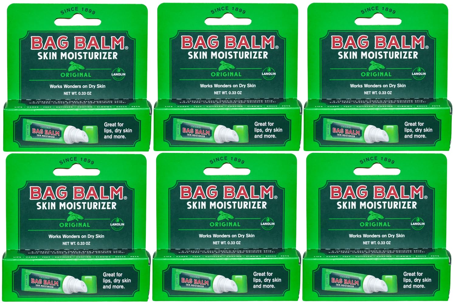 Bag Balm Original lip balm tube close-up for on-the-go lip hydration.