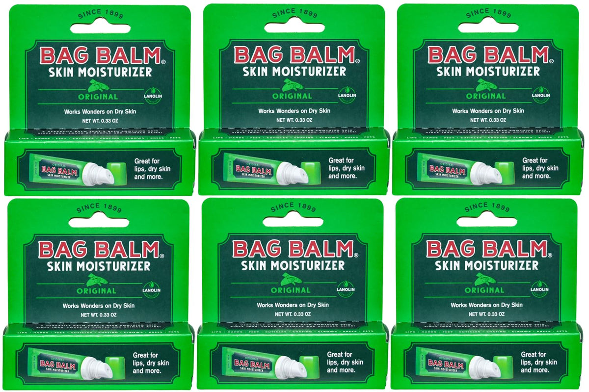 Bag Balm Original lip balm tube close-up for on-the-go lip hydration.