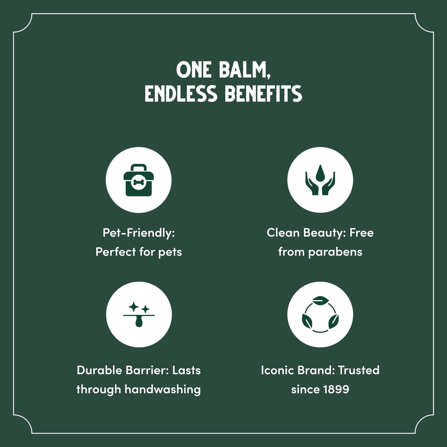 Bag Balm Original lip balm tube beside paw pads for quick relief.