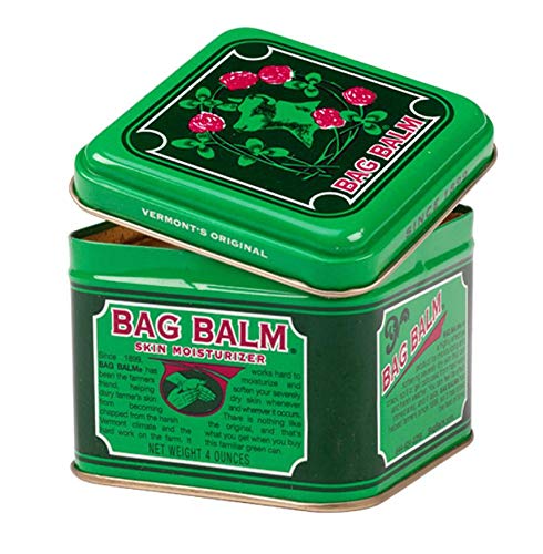 Bag Balm Vermont Original tins back view with label, showcasing multi-use dry skin care