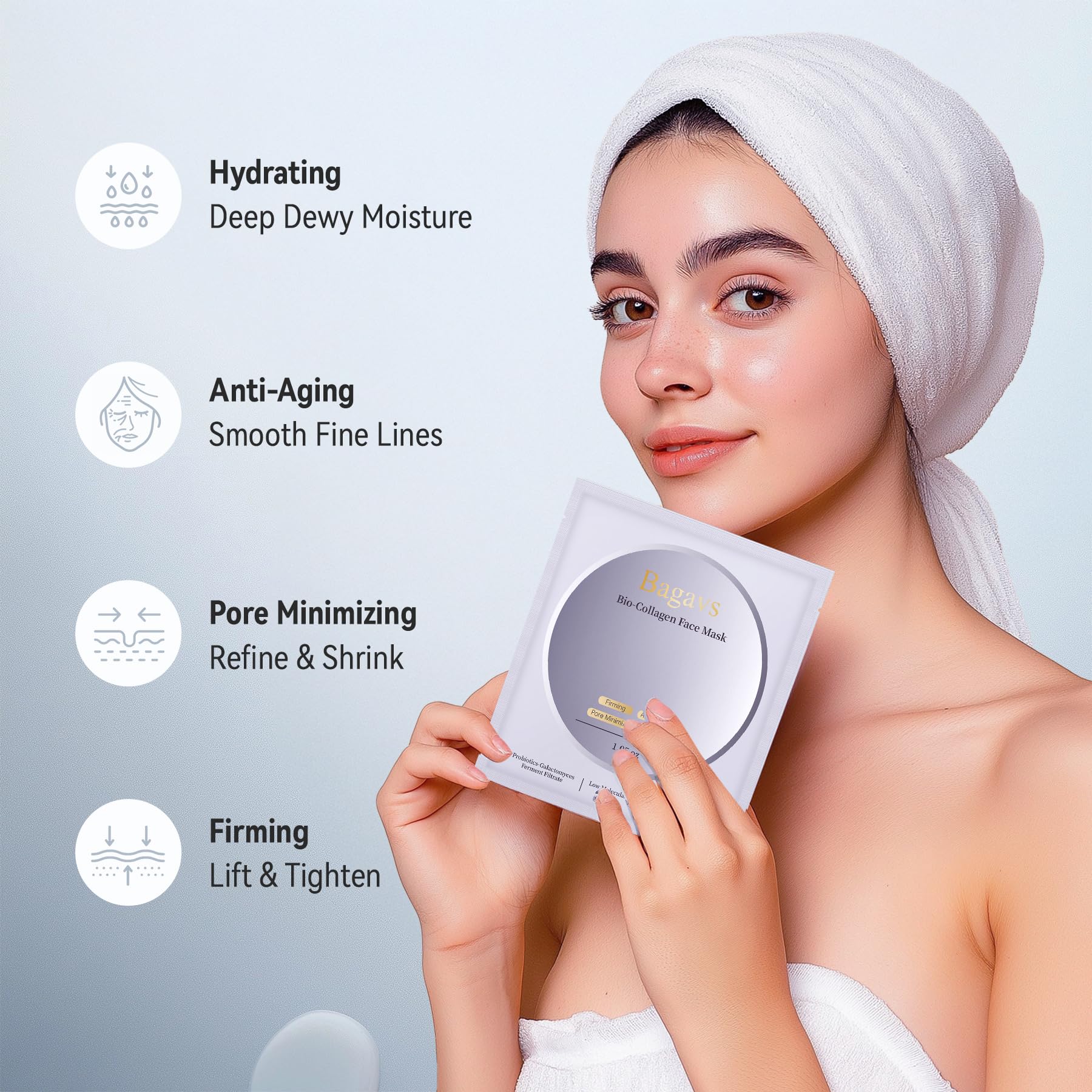 Bagavs mascarilla antiarrugas elevación facial con colágeno real para firmeza visible