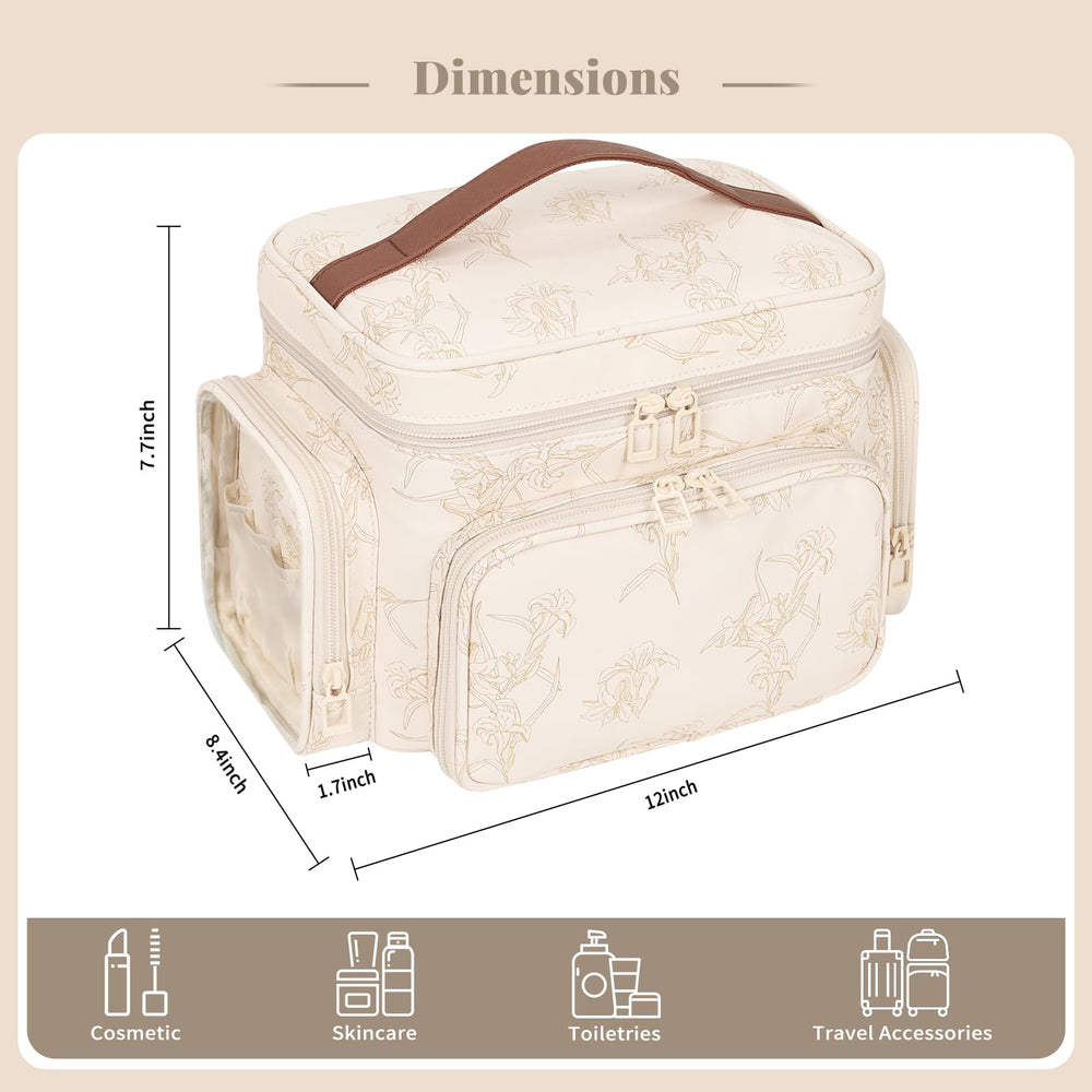 Bagmoly beige travel makeup bag suits daily use and weekend getaways.