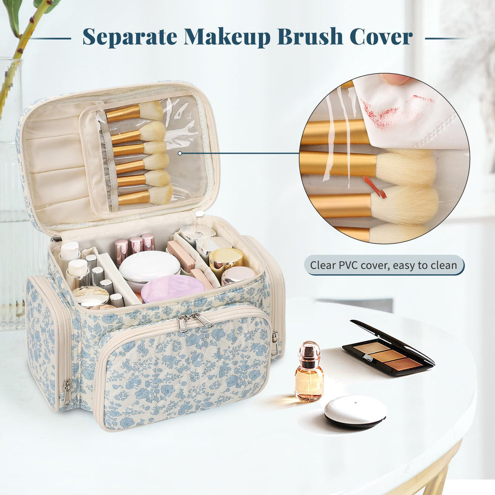 Bagmoly large cotton makeup bag brush compartments with protective cover for powder dust