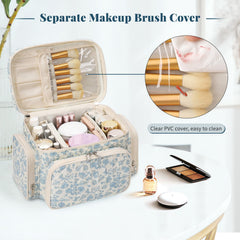 Bagmoly large cotton makeup bag brush compartments with protective cover for powder dust