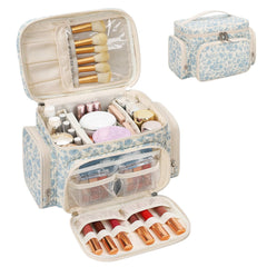 Bagmoly large cotton makeup bag front view shows roomy interior for upright bottles