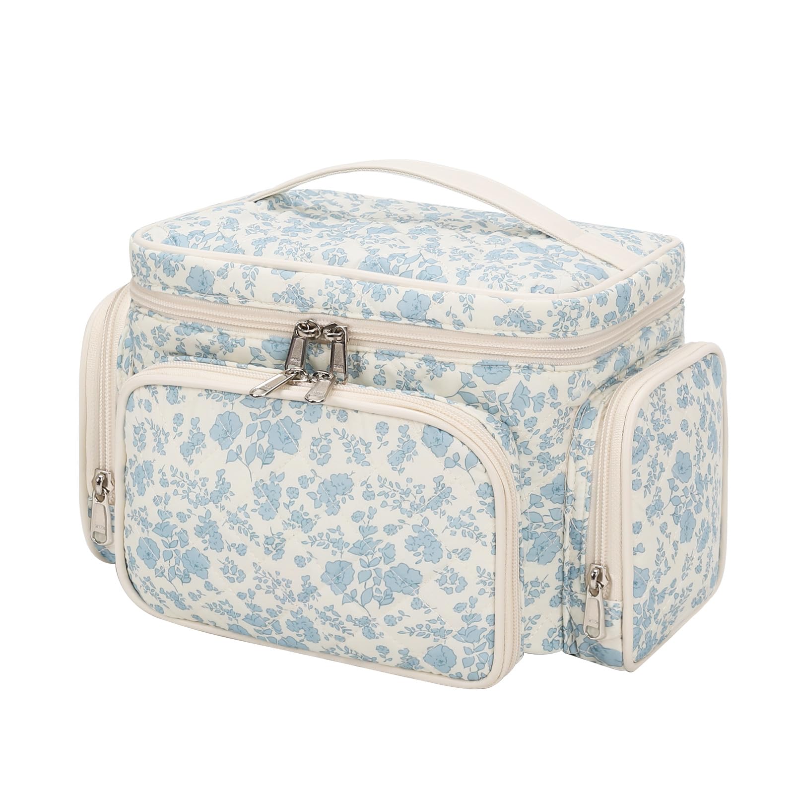 Bagmoly large cotton makeup bag material closeup shows soft quilted cotton texture