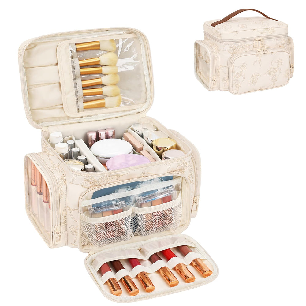 Bagmoly large makeup bag with brush compartment, keeps brushes organized on the go.