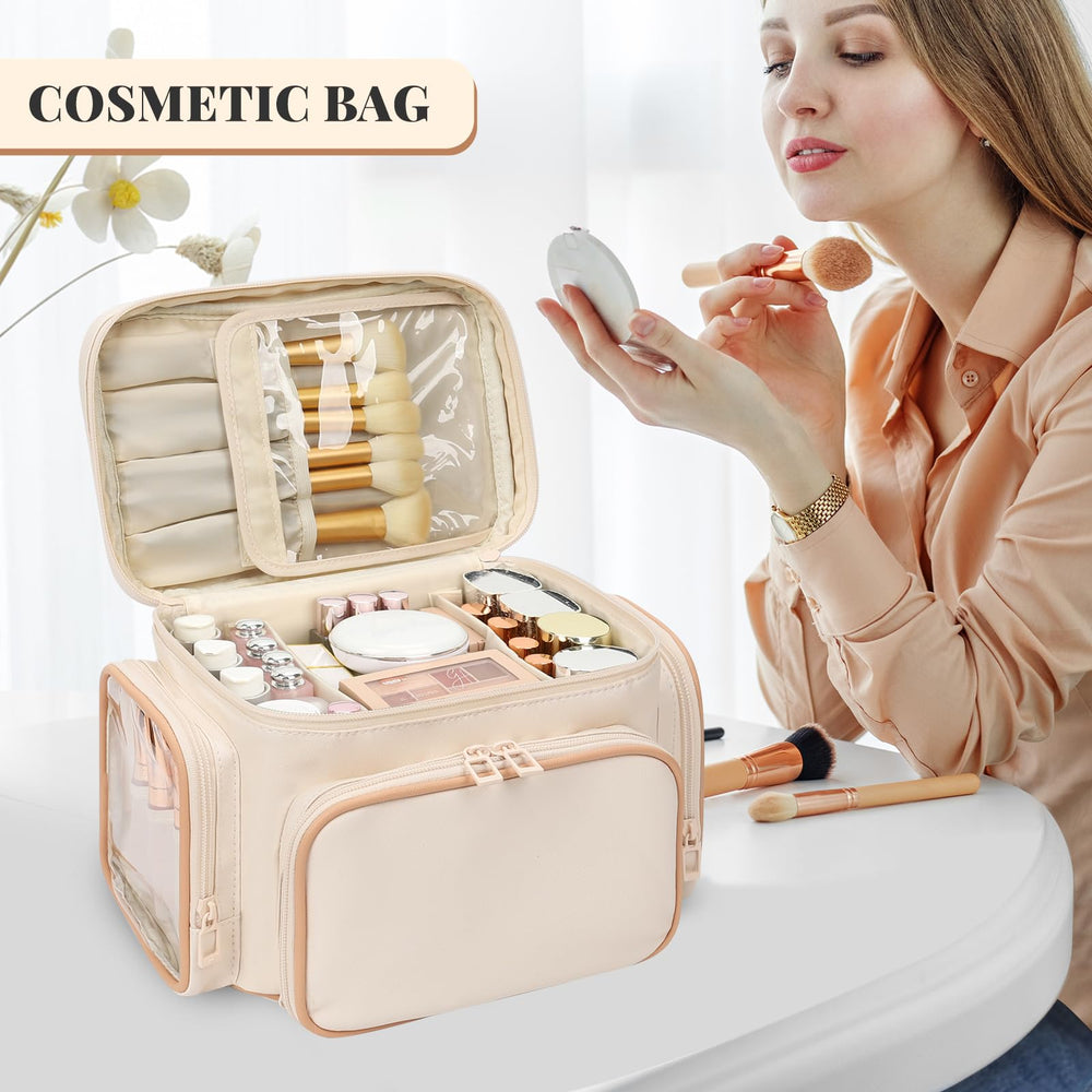 Bagmoly large makeup bag double zippers for secure packing